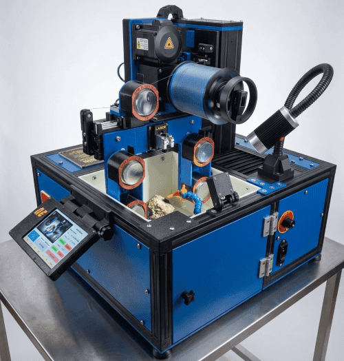 Gem Slicer Mini benchtop diamond wire saw cutting a meteorite