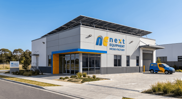 Concept of a 100 m² cutting workshop with rooftop solar panels